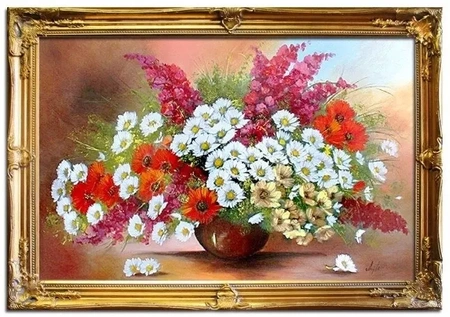 Bukiety mieszane - Stokrotki, maki, bzy - 73x105 cm - G03999