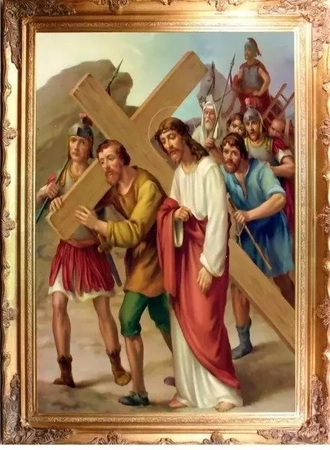 Droga krzyżowa - Szymon z Cyreny pomaga dźwigać krzyż Jezusowi - 75x105 cm - G01621