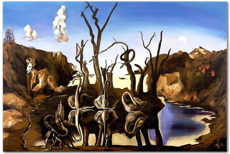 Obraz olejny - Salvador Dali - Łabędzie odbijające się w wodzie jako słonie - 120x180 cm - G109702