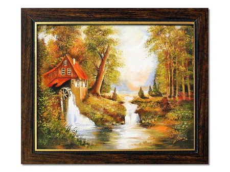 Dworki, młyny, chaty - Młyn na skarpie - 53x64 cm - G04501