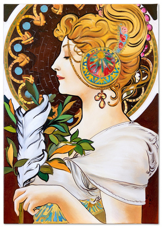 Obraz olejny - Alfons Mucha - Pióro - 110x150 cm - G118794