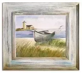 Marynistyka - Biała łódka na brzegu - 66x76 cm - G06237