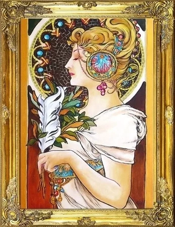 Obraz olejny - Alfons Mucha - Pióro - 64x84 cm - G02783