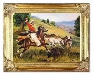 Polowania - Pogoń za tabunem koni - 84x64 cm - G98940,