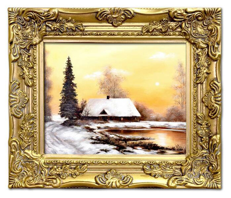 Dworki, młyny, chaty - Zimowy domek - 30x35 cm - G95382,