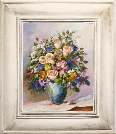 Bukiety mieszane - W niebieskim wazonie - 65x75 cm - G15411