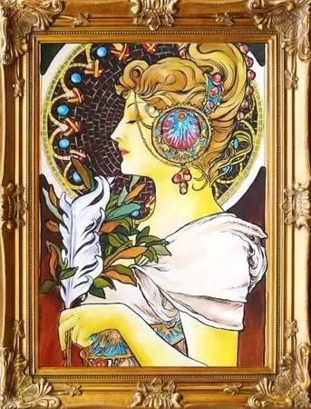 Obraz olejny - Alfons Mucha - Pióro - 64x84 cm - G02783