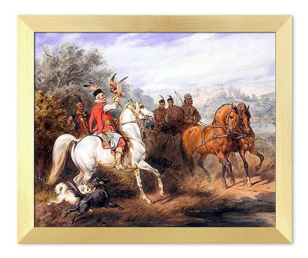 Juliusz Kossak - Polowanie z sokołem - 30x35 cm - G93674