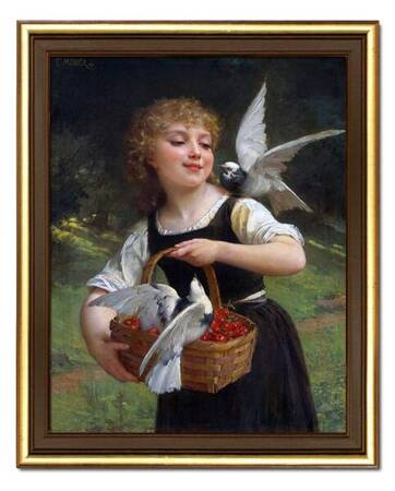 Emile Munier - Dziewczynka z gołębiami - 30x35 cm - G95154